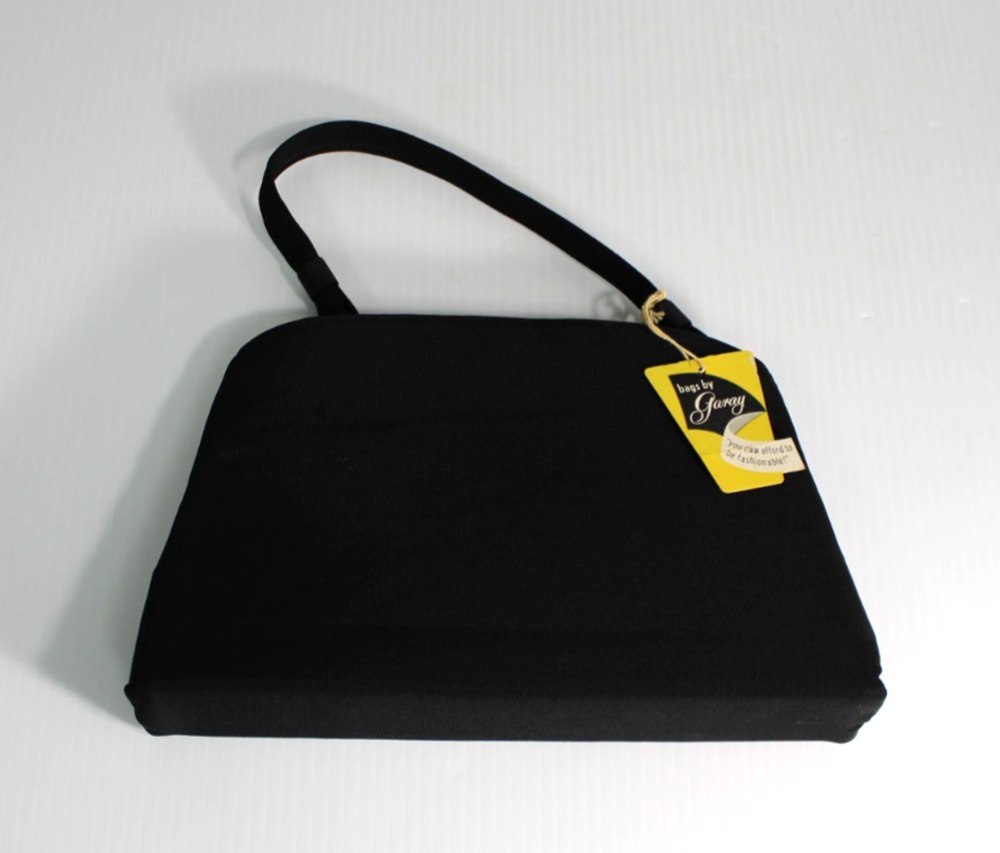 NOS Vtg 1950s Bags by Garay Black Faille Cloth Top Handle Handbag Purse with Tag